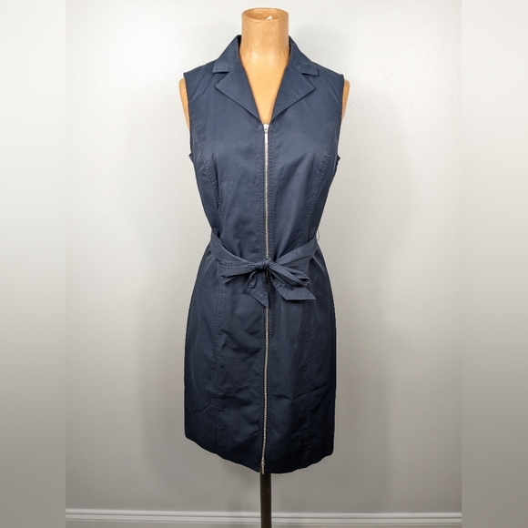 Doncaster Full Zip Collared Dress Belted Size Medium Business Casual Navy Blue - Picture 1 of 16